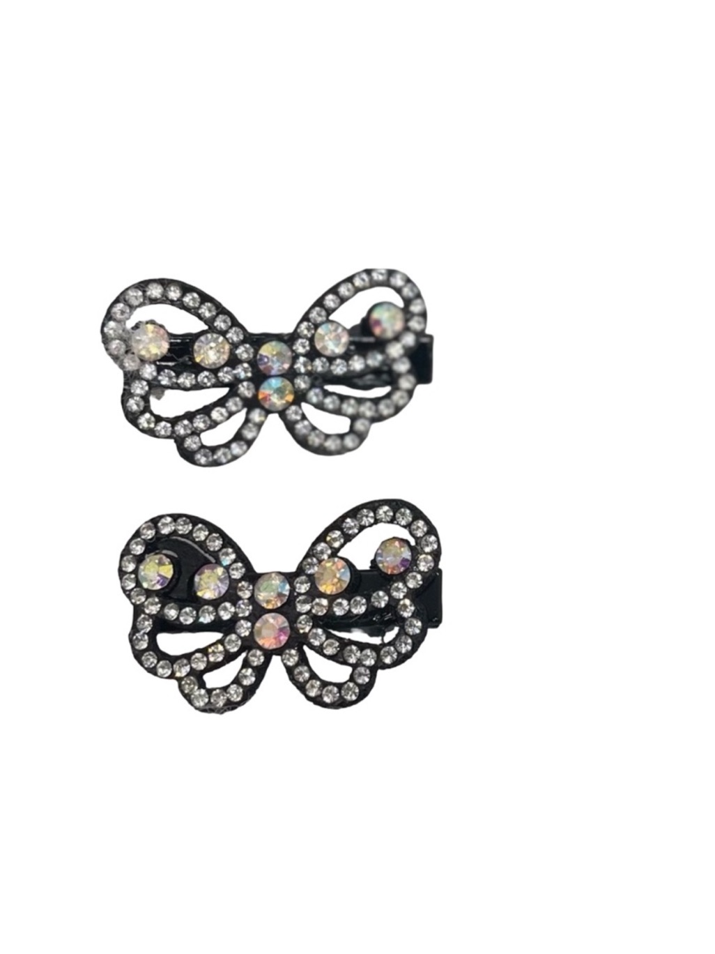 Crystal Bow Hair Clips - Black With Iridescent Rhinestones Final Price Drop